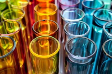 Poster - Macro view of colorful test tubes forming an abstract background perfect for scientific imagery