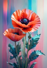 Wall Mural - Red Poppy Flowers Digital Painting Beautiful Abstract Floral Background Graphic Design