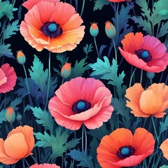 Wall Mural - Colorful Poppy Flowers Digital Painting Beautiful Abstract Floral Background Graphic Design