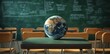© Avve Diana  - In the summer's final weeks of school, a global learning globe is placed on a tidy teacher's desk, highlighting global learning as the academic year begins