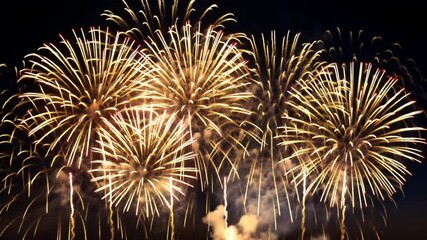 Aufkleber - A fireworks display with many fireworks in the sky. The fireworks are in different colors and sizes. Scene is celebratory and festive