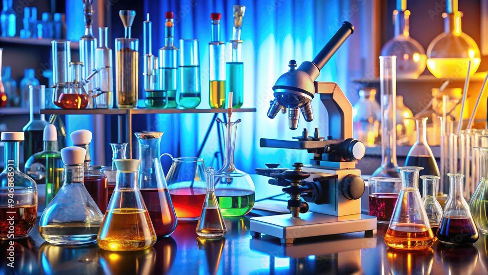 Assorted laboratory materials scattered across a workstation, including ...