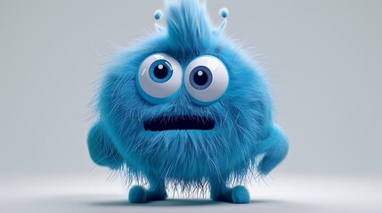 Poster - A cute blue furry creature with big eyes, expressing surprise or curiosity.