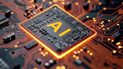 Aufkleber - A computer chip with the letters AI on it. The chip is orange and black. Concept of technology and innovation
