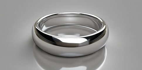 On a gray gradient background, an abstract chrome metal ring object is shown, rendered, modern, abstract, chrome, metal, ring, circle, chrome