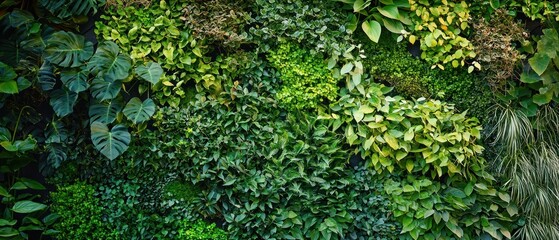 Wall Mural - Lush Green Foliage Wall with Various Leaf Shapes and Textures