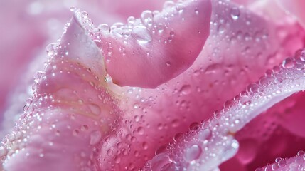 Wall Mural - Close Up of a Pink Petal Covered in Dew