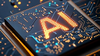 Aufkleber - A computer chip with the letters AI on it. The chip is lit up and glowing. Concept of technology and innovation