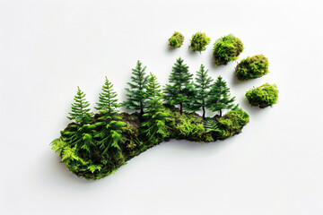 eco-friendly footprint with lush green trees and moss, symbolizing environmental sustainability and 