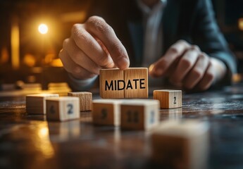 Hand Placing Wooden Blocks Spelling Midate