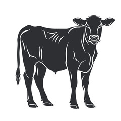 Wall Mural - Illustration of a black and white cow standing against a plain background.