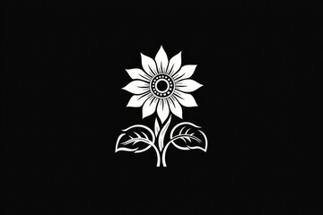 Poster - Simple White Sunflower on Black Background