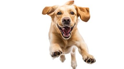 Canvas Print - A joyful dog leaping in the air with a happy expression, showcasing playfulness and energy.