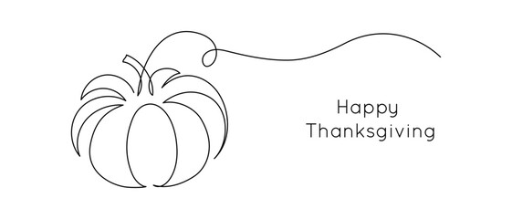 Aufkleber - Autumn pumpkin in one continuous line drawing. Halloween and Thanksgiving greeting card in simple linear style. Fall harvest in editable stroke. Doodle monoline vector illustration
