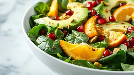 Wall Mural - Fresh Citrus and Avocado Salad with Spinach and Pomegranate