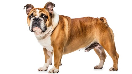 Sticker - A standing bulldog with a muscular build and a distinct coat pattern.