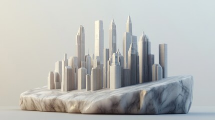 Wall Mural - A miniature cityscape of white buildings on a marble base