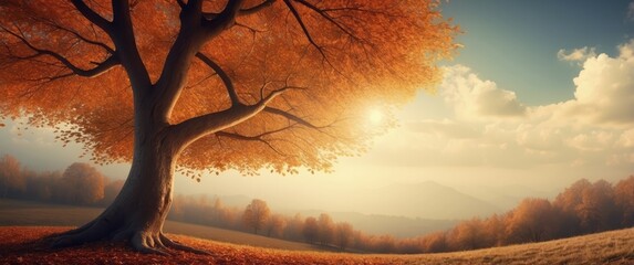 Wall Mural - A Single Tree in a Golden Autumn Landscape