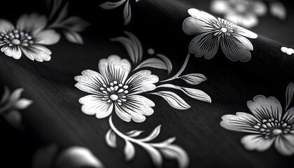 Black and White Floral Fabric Illustration