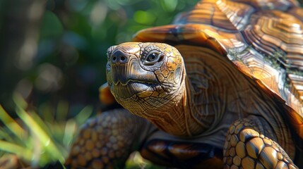 Wall Mural - Turtle closeup with natural landscape generative ai