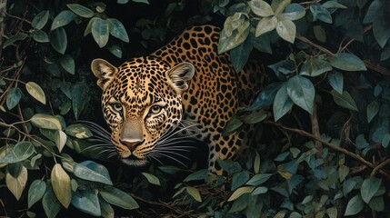 Sticker - A Leopard Peeking Through Lush Foliage