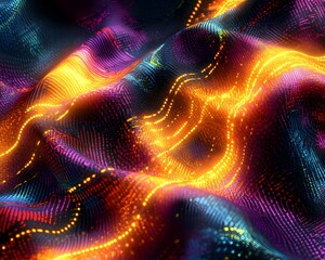 Abstract 3D Background with Wavy Lines and Glowing Lights