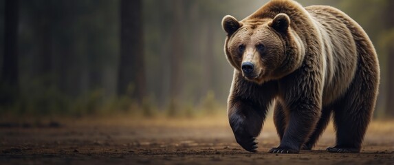 Wall Mural - a large brown bear walking through a forest