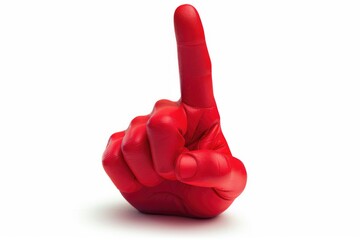 Poster - A bright red inflatable hand with a finger pointing gesture, suitable for use in illustrations and designs where attention-grabbing visuals are needed