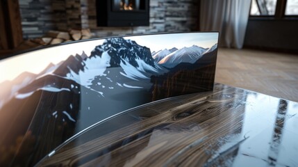 Canvas Print - TV sits on top of a wooden table