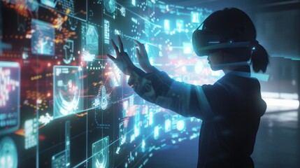 Poster - Woman Interacting with Virtual Reality