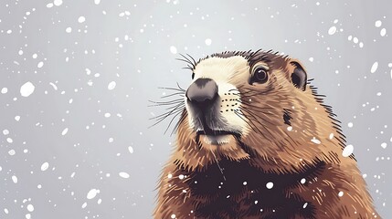 Canvas Print - A detailed illustration of a beaver amidst falling snowflakes, capturing a serene winter scene.