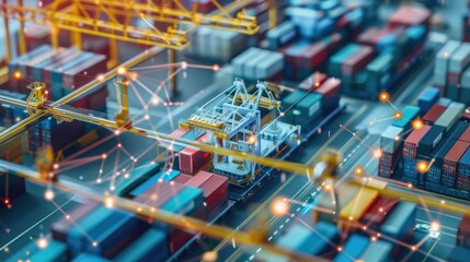 Poster - A large container ship in the middle of a port, suitable for use in commercial or industrial settings