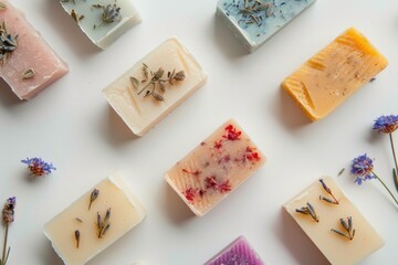 Poster - A group of soap bars arranged neatly on a table, possibly for display or storage