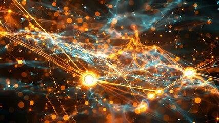Poster - mesmerizing wave of glowing particles flows gracefully across a dark background. creating a stunning