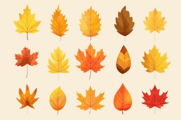 Sticker - A collection of brightly colored leaves against a plain white background