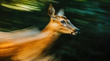 Poster - Blurred Image of a Running Deer in a Forest