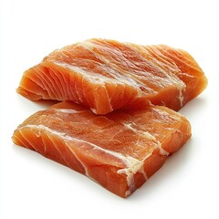 Two Raw Salmon Fillet Pieces on White Background