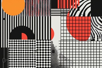Poster - A black and white abstract painting featuring geometric shapes