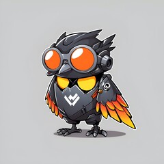 Sticker - Cyberpunk Owl: A futuristic illustration of a stylized owl with glowing eyes and a technological armor.