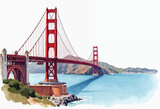 Aesthetic Golden Gate Bridge view made with watercolor	