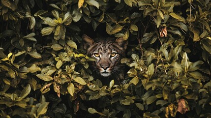 Wall Mural - A Wild Cat's Gaze Through Green Foliage