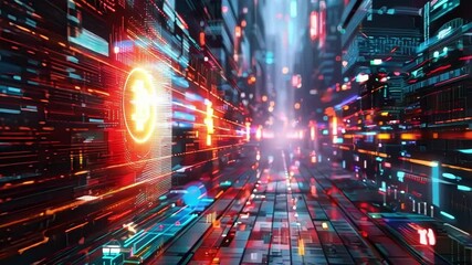 Poster - Cryptocurrency symbols glow over mining equipment in a server room, showcasing tech, finance, and innovation. Red and dark hues add mystery, highlighting power needed for mining
