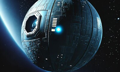Wall Mural - Futuristic Space Station Orbiting in Deep Space with ai generated.
