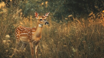 Sticker - A Young Fawn Stands in a Field of Tall Grass