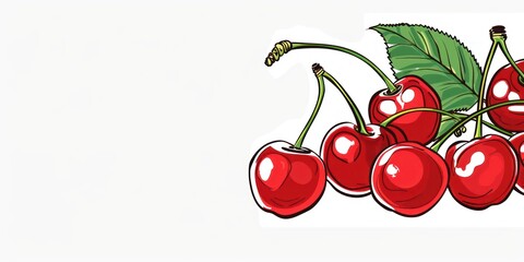 Sticker - Fresh Red Cherries on White Background.