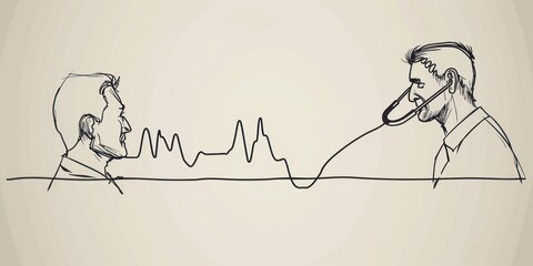 Doctor connecting to patient with a line representing a heart beat.