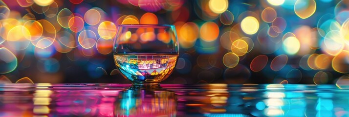 Poster - blurry glass or saucer featuring vibrant bokeh effects in low light.