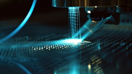 Poster - Close-up of a Machine Working with a Blue Beam