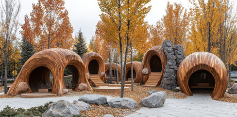 Wall Mural - A park with a lot of trees and a large structure that looks like a house