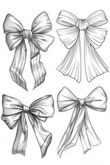 Sticker - Four pencil drawn bows, simple and colorful